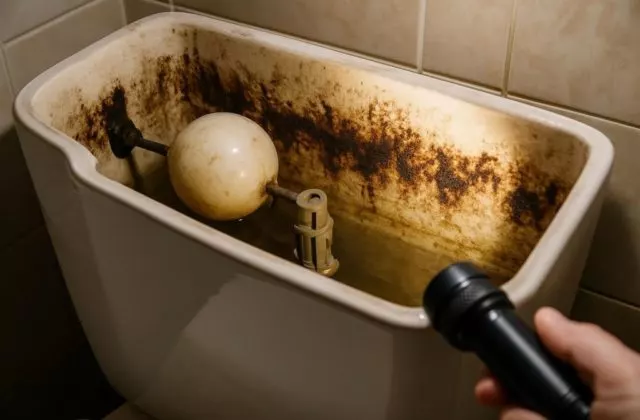 Чёрный налёт от марганца в бачке унитаза